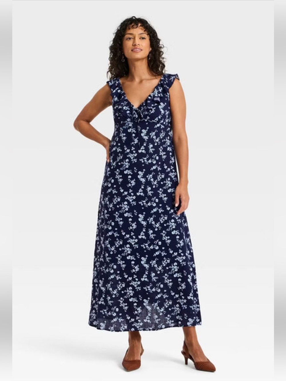 NWOT Universal Thread Navy Floral Ruffle Sleeves Maxi Sundress Size 2XL